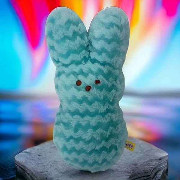 Peeps Bunny Rabbit Plush Blue Aqua Chevron Textured Pattern Stuffed Animal - Picture 15 of 16